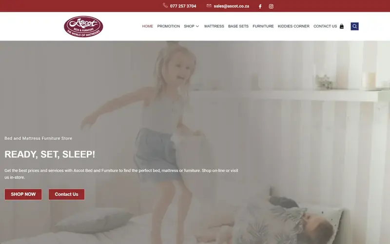 Screenshot of the Ascot Beds & Furniture website, designed and built by Blue Pea Marketing